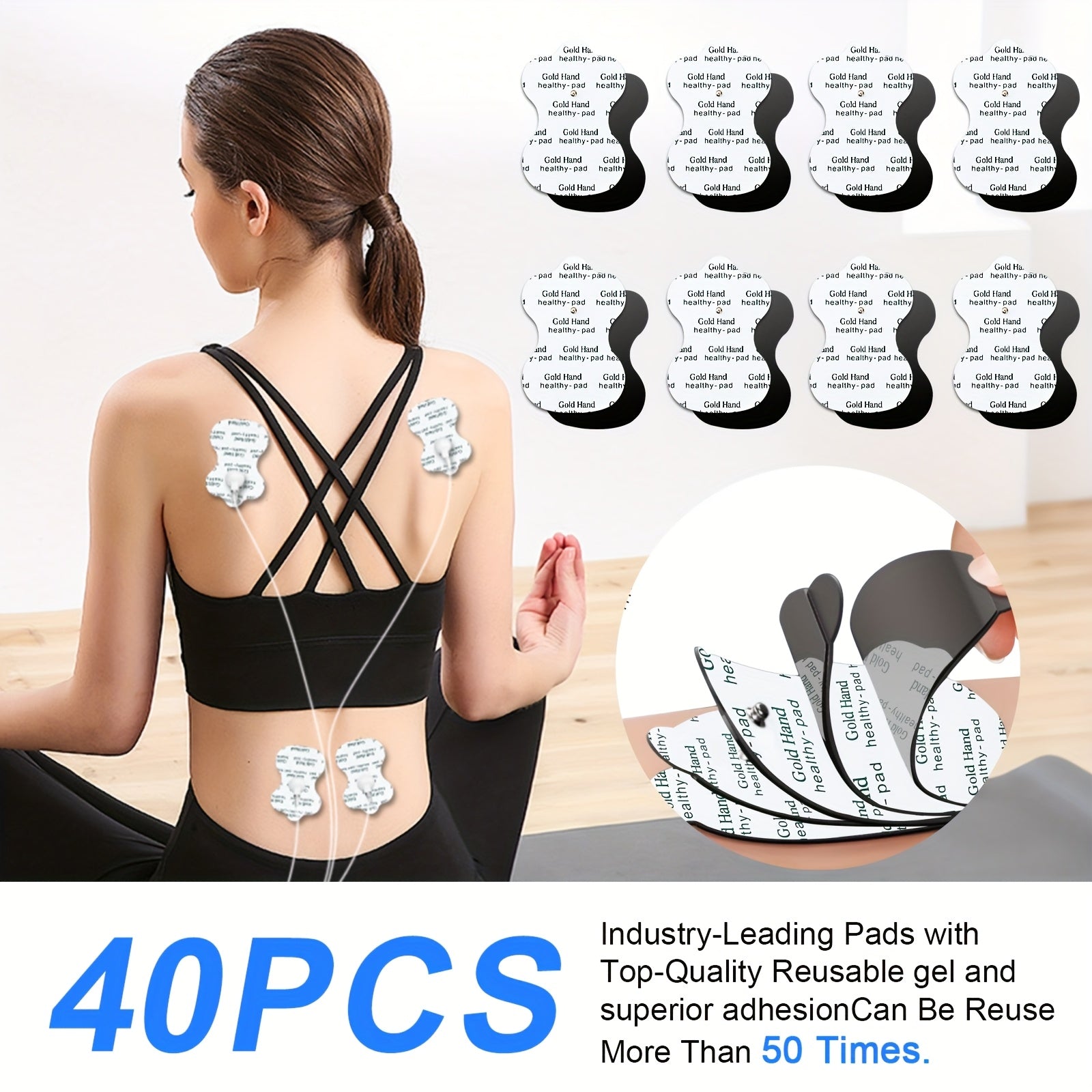 TENS EMS Electrode Pads 35mm Snap Reusable Replacement Pads Highly Conductive Latex Free Non-Irritating Gel for TENS EMS Muscle Stimulator Units 10 20 40 80 Pcs Options