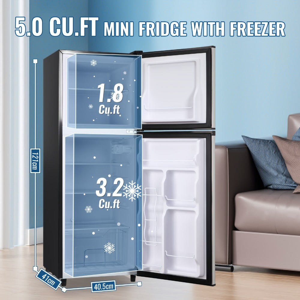 Small Fridge with Freezer, 2-Door Compact Refrigerator with 7-Level Adjustable Thermostat, Removable Shelves & Basket ¨C 2.5 or 3.5 Cu Ft Silver Mini Fridge for Dorm, Office, RV and Bedroom