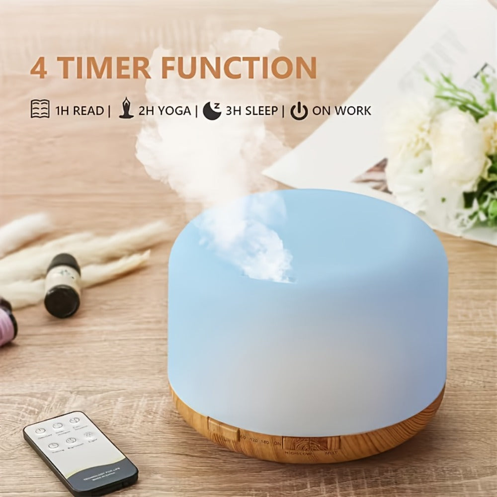 Essential Oil Diffuser 500ml 7-Color Ambient Light Timer Auto Shut-Off USB Ultrasonic Aroma Diffuser for Large Room Home Office Bedroom Wood Grain Humidifier