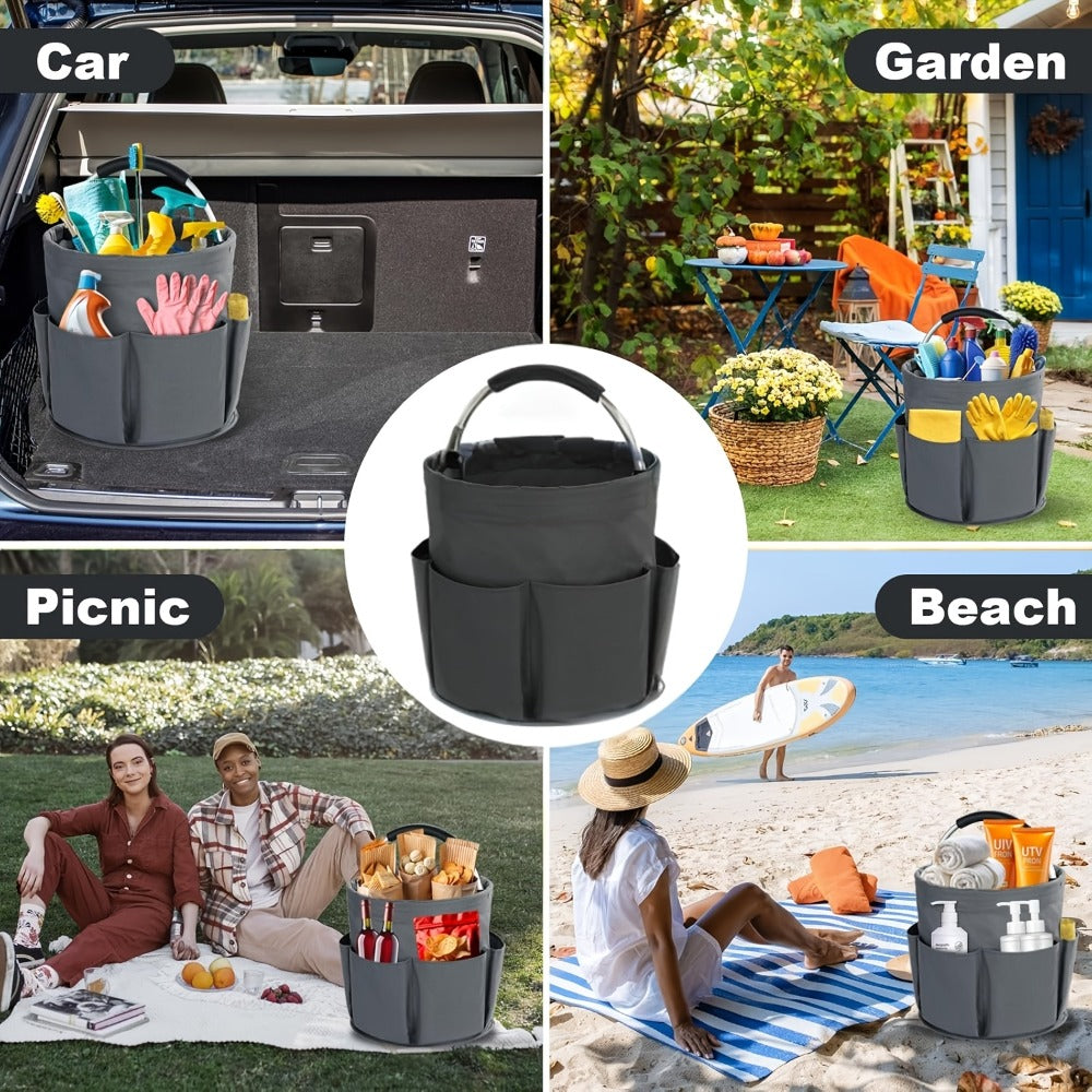 Foldable Cleaning Caddy Organizer 17L with Handle ¨C Portable Collapsible Bucket Bag with 6 Pockets for Cleaning Supplies, Toiletries & Garden Tools, Multi-Purpose Home Travel Basket