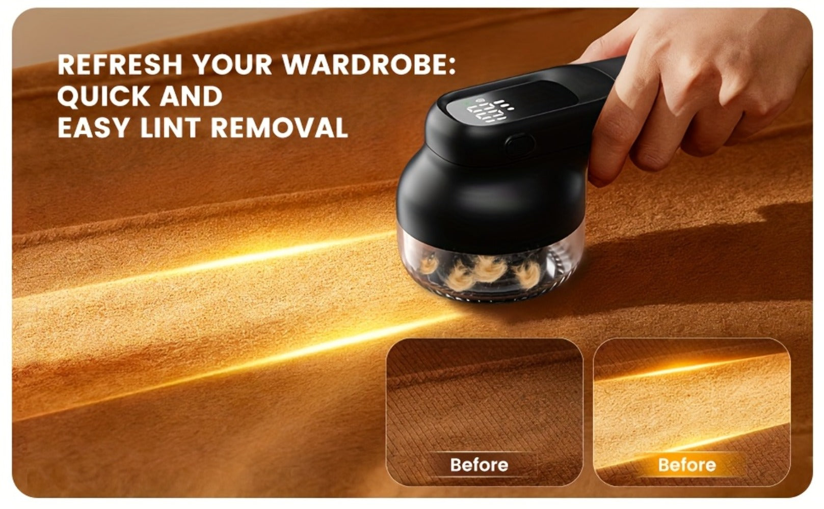 Fabric Shaver Lint Remover Rechargeable Electric Sweater Shaver with Digital Display 6-Leaf Blades 3-Speed Defuzzer Safety Lock Removes Fuzz Pills from Clothes Furniture Sofa Blanket Black