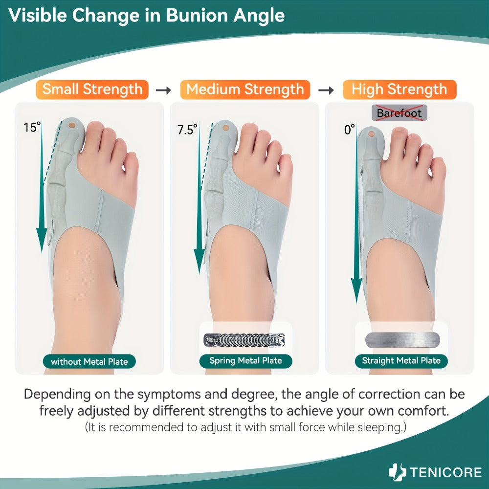 Bunion Corrector Sleeves 2-Pack ¨C 4-Point Fixation Big Toe Separator, Adjustable Day & Night Hammer Toe Straightener for Men & Women