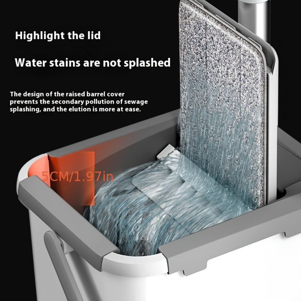 Flat Mop and Bucket Set with Wringer Metal Handle 2 Reusable Microfiber Pads Floor Mopping System for Bedroom Bathroom Kitchen Living Room Wall Floor Cleaning