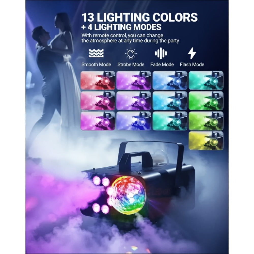 Fog Machine 600W with Disco Ball LED Lights | 3000 CFM Smoke Machine with 13 Colorful LED Effects & Wireless Remote | Party Fog Machine for Halloween, Wedding, DJ Stage, Indoor Events & Nightclub