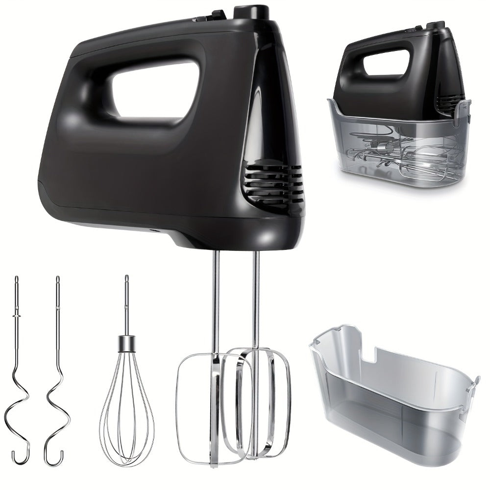 Electric Hand Mixer 250W with Storage Case ¨C 5-Speed Plus Turbo Handheld Mixer with 5 Stainless Steel Attachments (2 Beaters, 2 Dough Hooks & 1 Whisk) ¨C Kitchen Baking Mixer in Blue, Black, White & Silver