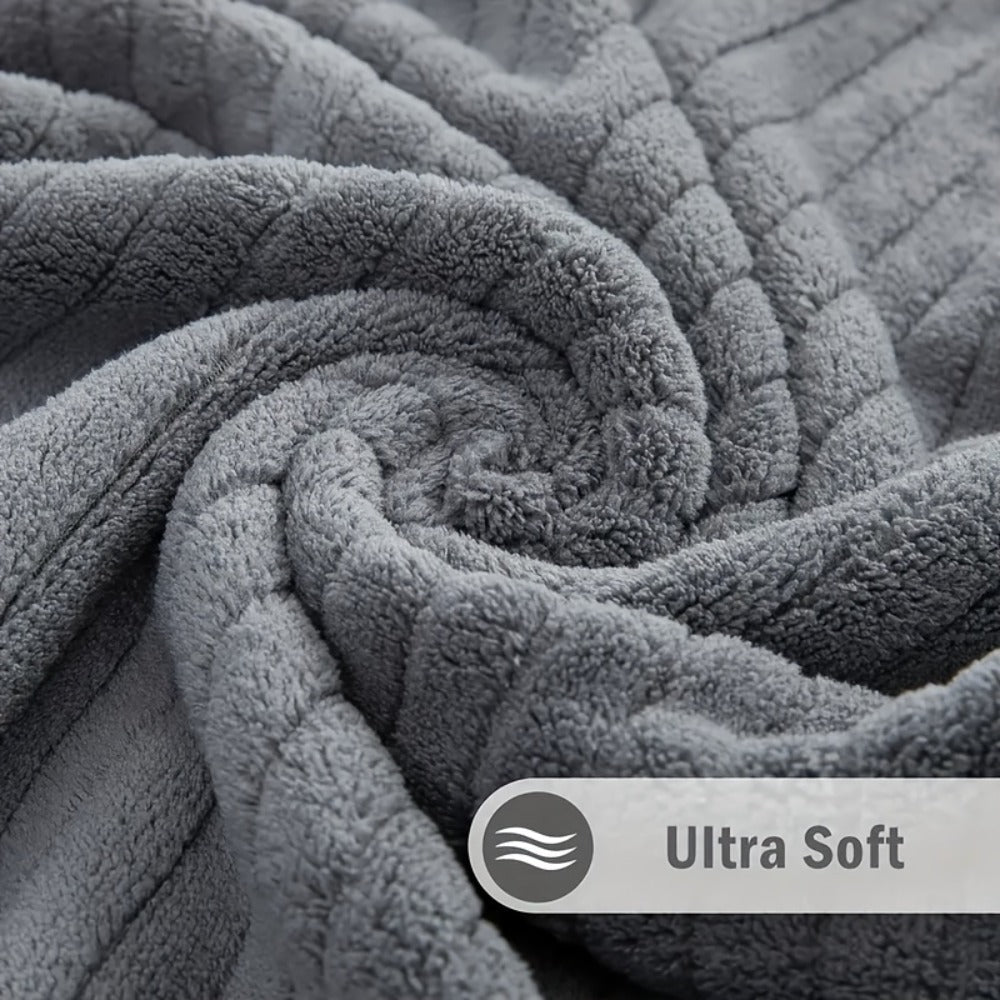 Oversized Bath Towel Set 800GSM 32x64 Inch Extra Large Microfiber - Ultra Soft Quick Dry Striped Spa Grade | Single or 4pcs Random Color | Beige White Light Blue Dark Gray | Modern Coastal Home Gift
