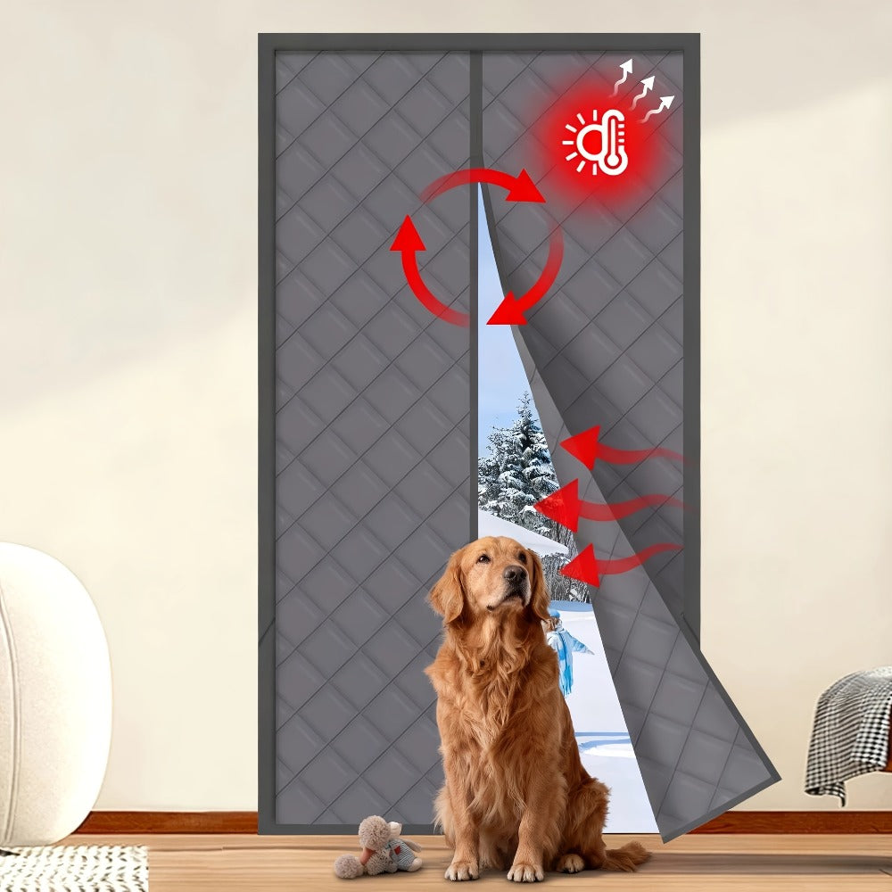 Thermal Insulated Door Curtain Magnetic Closure Knit Plaid Pattern ¨C Windproof Insulation Blanket for Front Door, Sliding Glass, Patio & French Doors, Keep Cold Out, Grey & Brown, Multiple Sizes