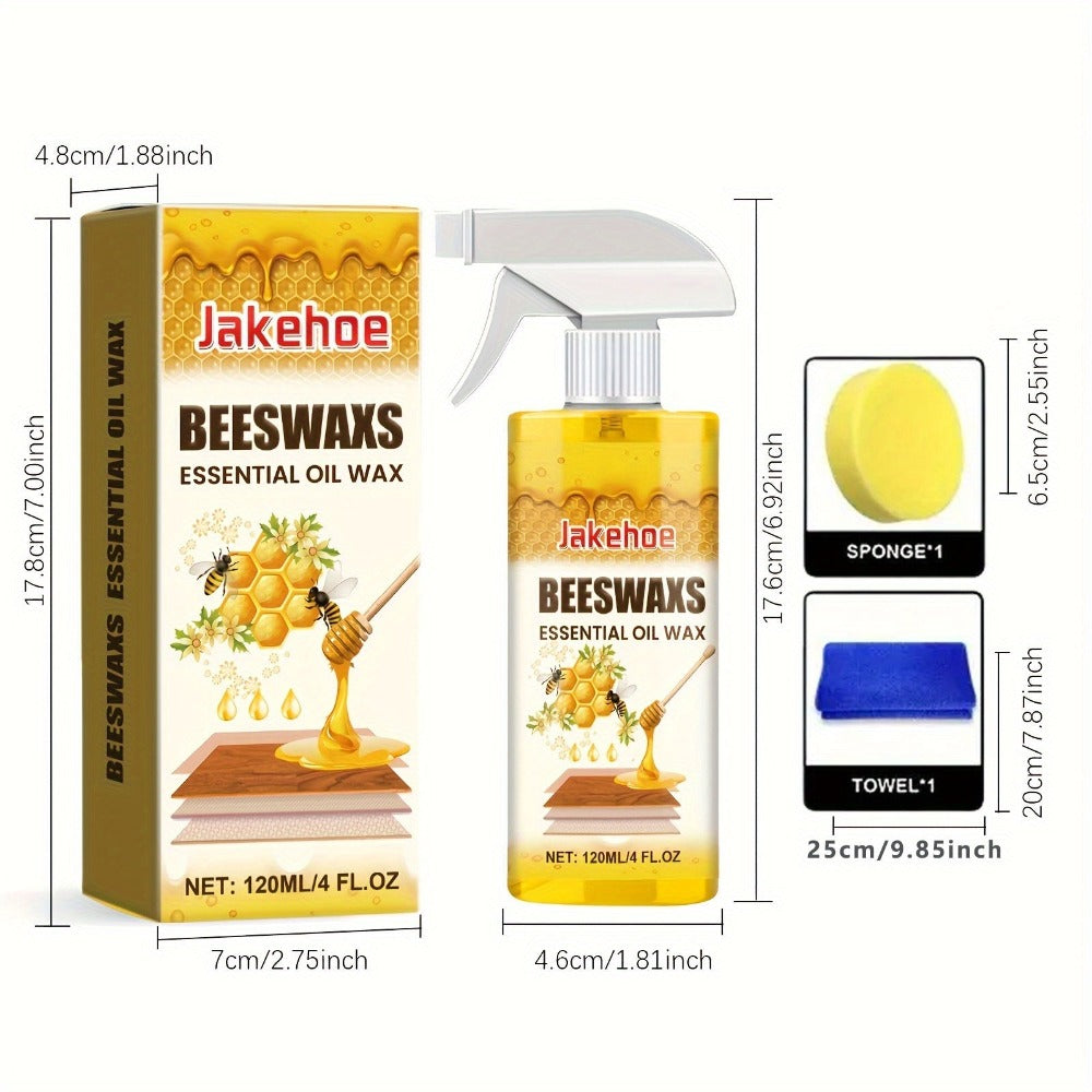 Wood Floor Beeswax Care Spray 4oz Hardwood Floor Cleaner Polish Scratch Repair 3-in-1 Aromatherapy Scent with Sponge and Towel for Hardwood Laminate Parquet