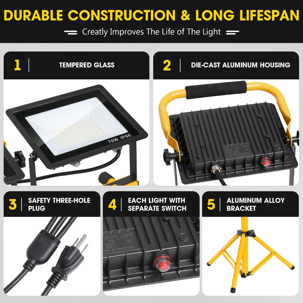 LED Work Light with Tripod Stand 21600 Lumen IP66 Waterproof ¨C 216 x 1W High Brightness LED, 360¡ã Rotation, 16.5 Ft Power Cord for Outdoor Workshop Garage Construction Site Commercial Lighting
