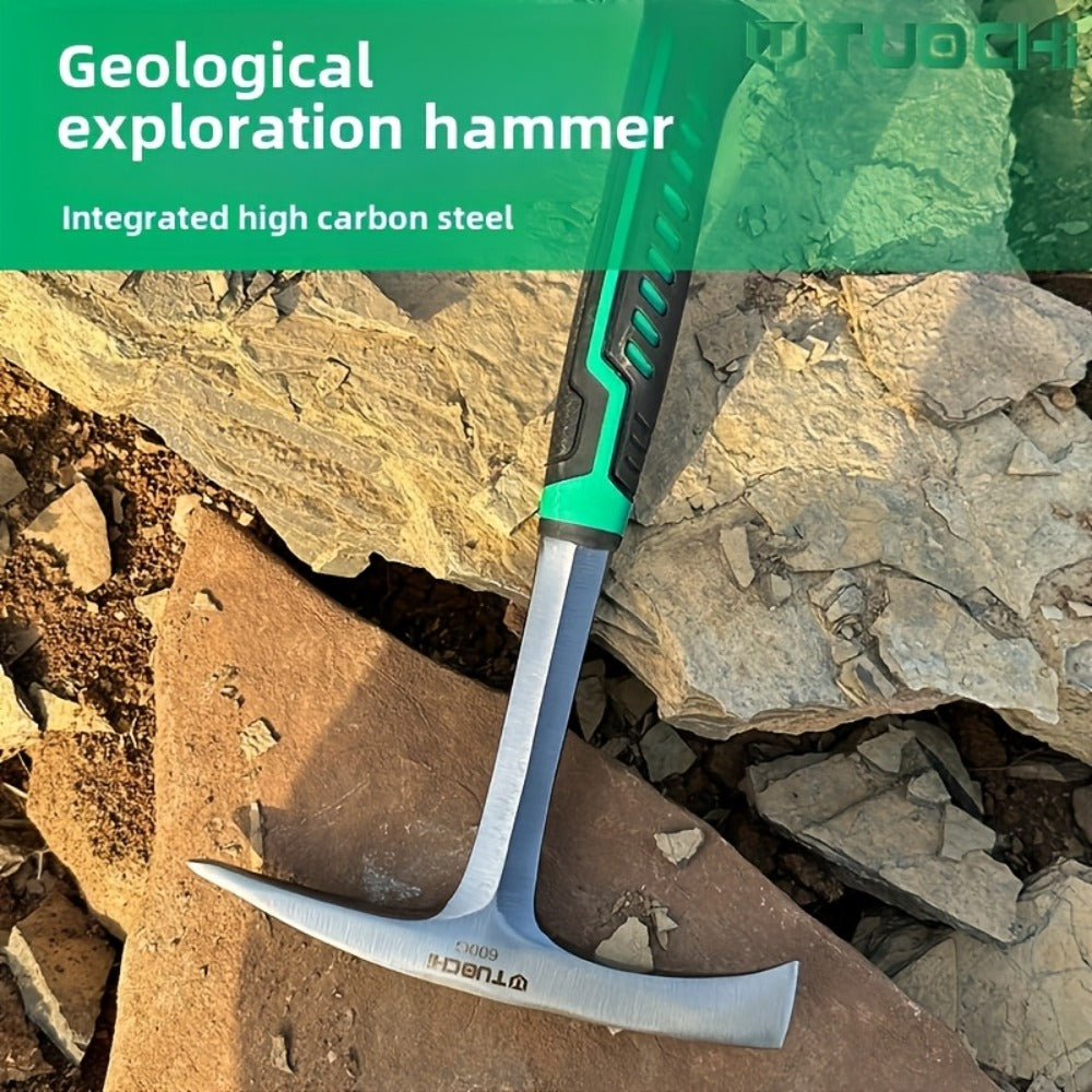 Geological Pick Hammer High Carbon Steel 28oz Flat Head Rock Hammer with Comfortable Non-Slip Handle for Geology Rockhounding Quarrying Mountaineering Exploration Mining Fossil Hunting Outdoor