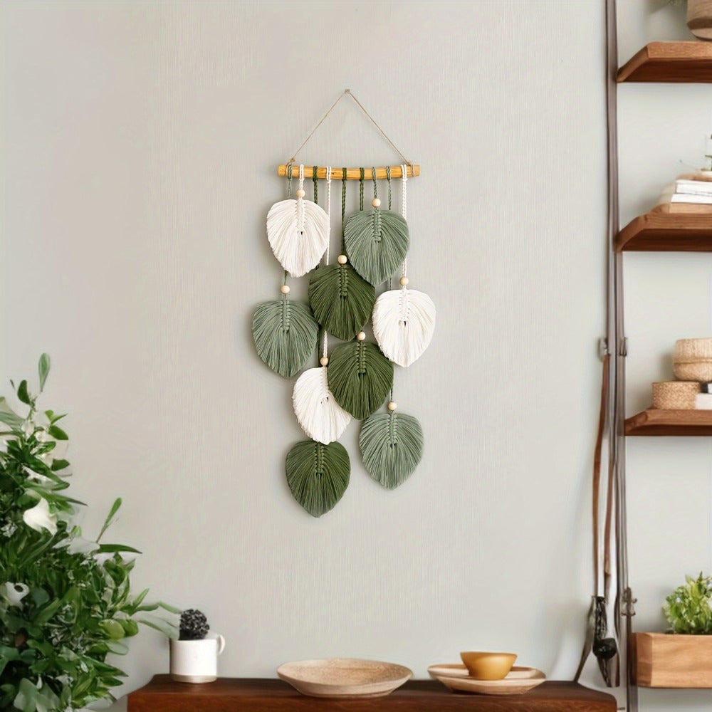 Bohemian Wall Hanging Tapestry Handmade Green Leaf Design ¨C Natural Acrylic Wall Art for Living Room Bedroom Office Home Decor