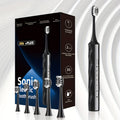 Sonic Electric Toothbrush IPX8 Waterproof ¨C USB Rechargeable, Smart Timer, Metal Handle, 5 Replacement Brush Heads, Soft Bristles for Adults Men & Women ¨C Black & Blue
