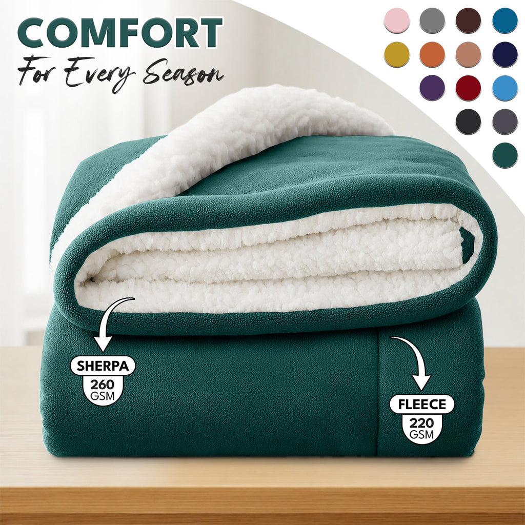 Sherpa Flannel Blanket ¨C Double-Layer Ultra Soft Warm Throw for Bed, Sofa & Bedroom Decor, Better Sleep, 14 Colors, 3 Sizes