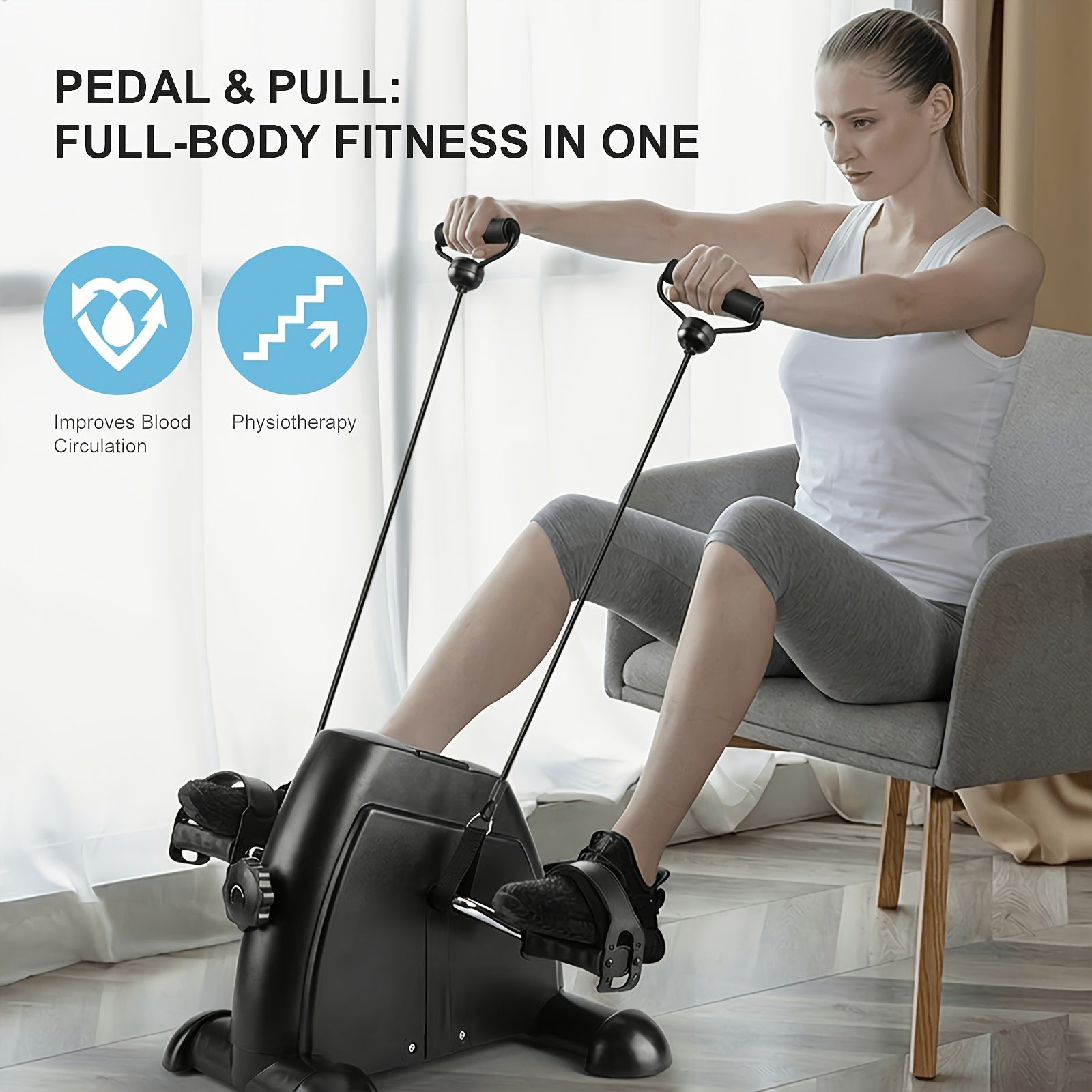 Portable Elliptical Trainer Mini Exercise Bike Under Desk Pedal Exerciser LCD Display 8 Resistance Levels Silent 350lb Capacity Arm Leg Training for Home Office Seniors