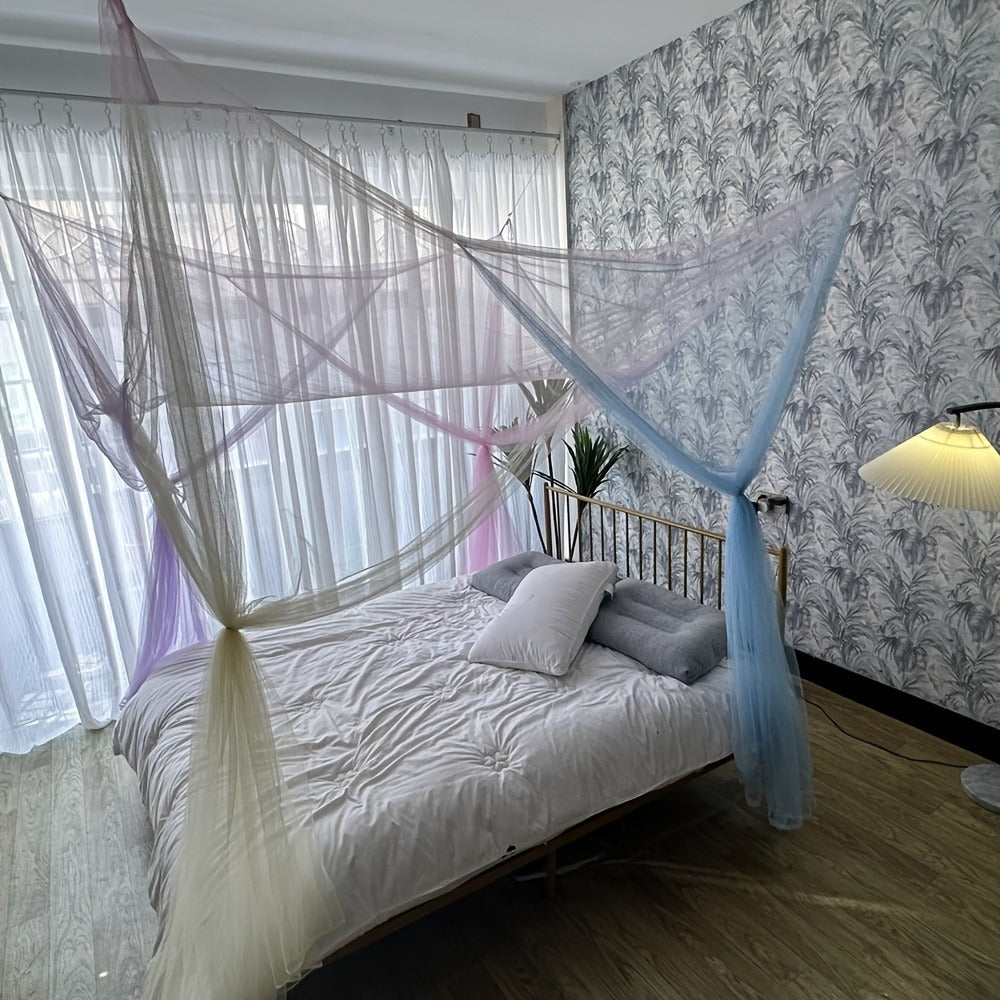 Bed Canopy Mosquito Net - Princess Canopy for Beds with Curtains, Sheer Bed Drapes for Indoor Outdoor Use, Gothic Black Boho Decorative Bed Tent, Girls Bedroom Decor, White Multicolor Black
