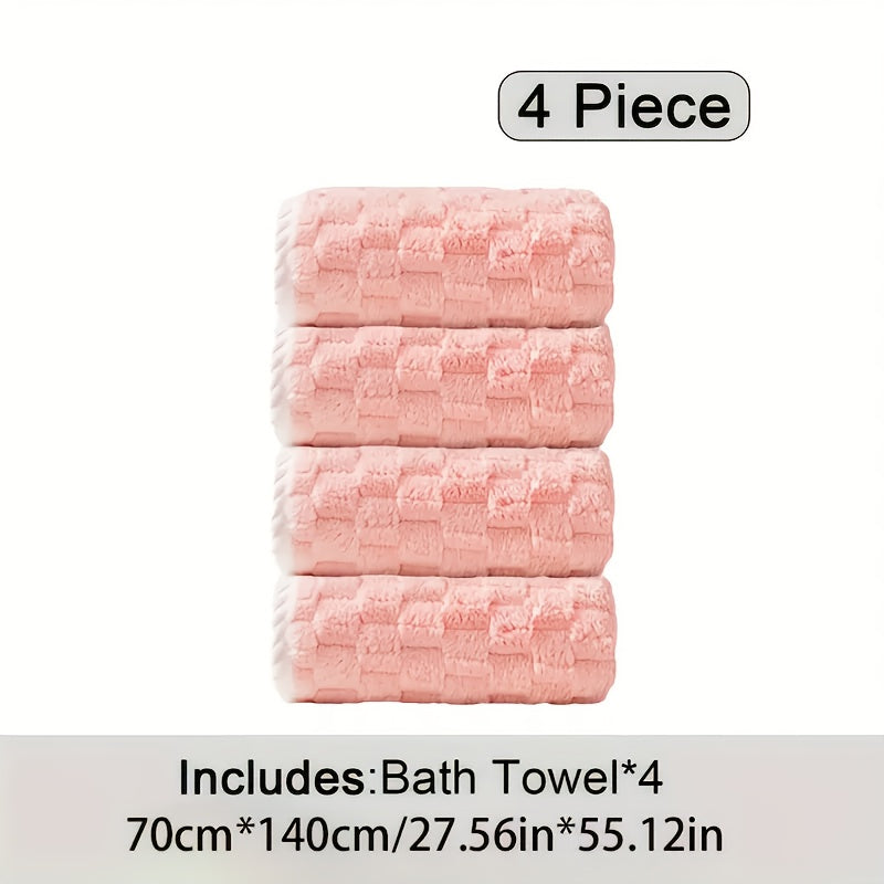 Waffle Weave Bath Towels Set 4 Pack or 8 Pack - Ultra Soft Super Absorbent Quick Dry Microfiber Moire Textured Towels | Spa Gym Travel Daily Use | Multi-Color Sets Gray Pink Blue Beige Gift Set