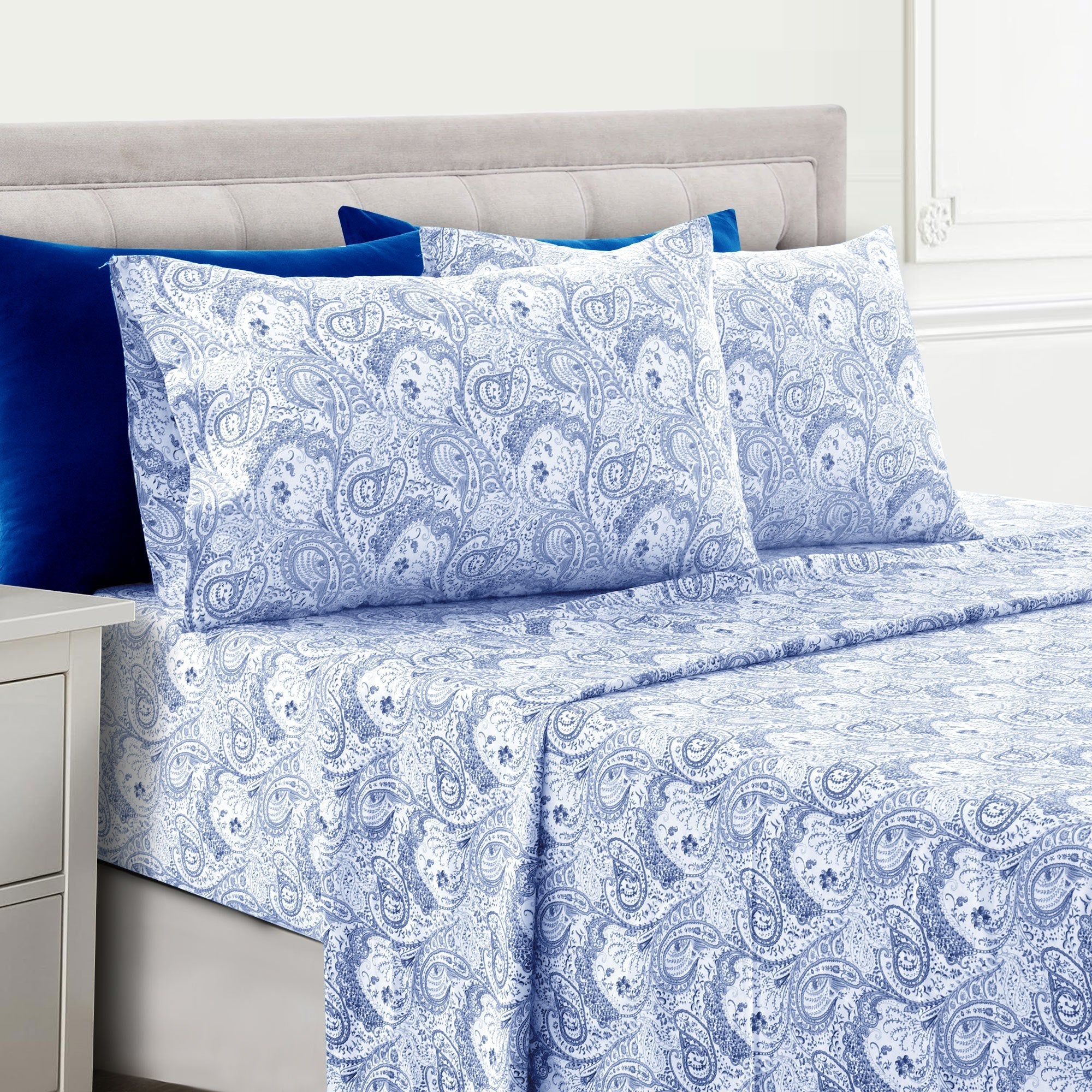 Paisley Bed Sheet Set 4 6 Piece 100% Brushed Microfiber Deep Pocket Fitted Sheet Soft Wrinkle Free Cooling Breathable Twin Full Queen King Cal King