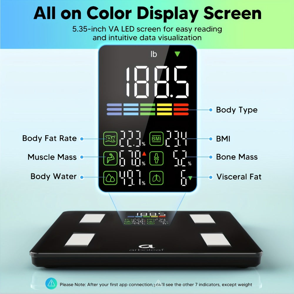 Smart Body Scale 14-in-1 ¨C Body Fat Scale with BMI, Muscle Mass & 14 Health Metrics, Wireless Bluetooth App Sync, Auto Recognition, 500 lb Capacity, HD LED Display for Home & Gym Use