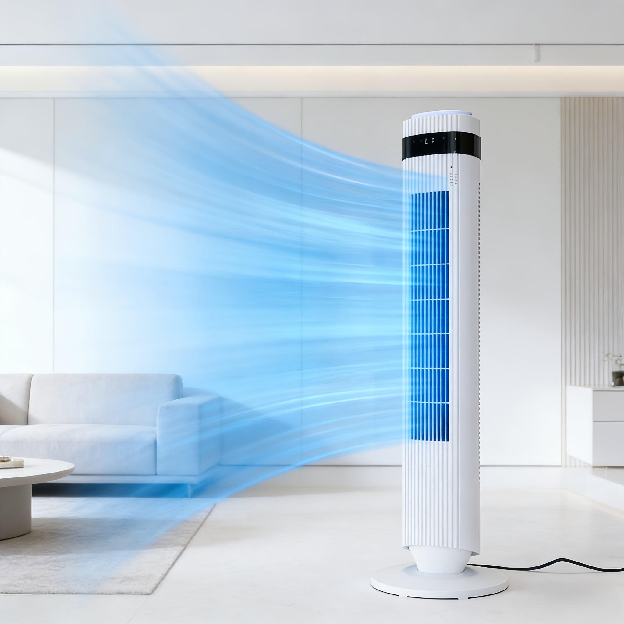 Bladeless Tower Fan with Remote Control, Silent Floor Fan with LED Display 4 Speed Settings & 12-Hour Timer, Quiet Tower Fan for Living Room Bedroom Office, Modern Air Circulator Fan Black White Grey