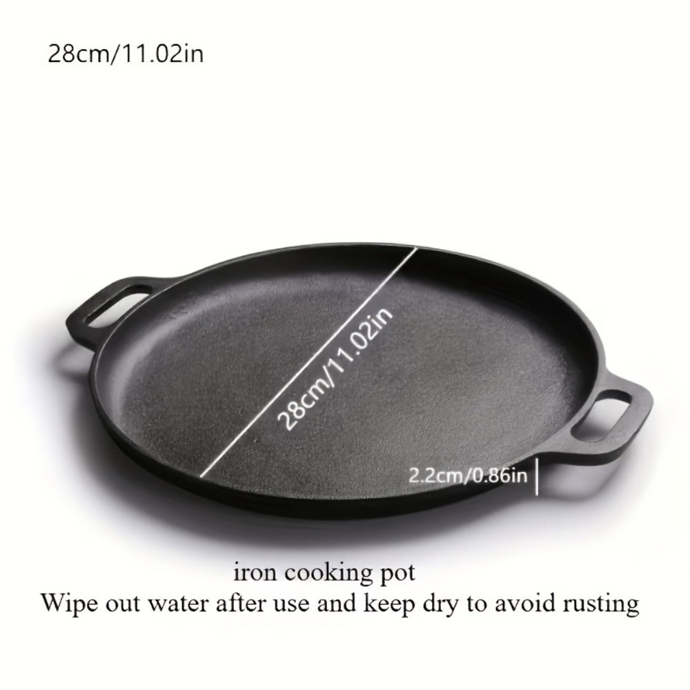 Cast Iron Skillet 11 Inch Pre-Seasoned Round Grill Pan with Dual Loop Handles ¨C Even Heating for Oven, Stovetop, Campfire & Grill | Heavy-Duty Kitchen Cookware for Pizza, Steak & More