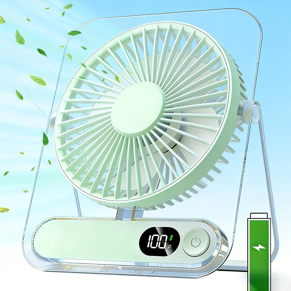 Portable USB Desktop Fan 3000mAh Battery, Ultra-Quiet 5-Speed Foldable Fan with 180¡ã Adjustable Tilt and Digital Power Display, Small Personal Cooling Fan for Home, Office and Travel