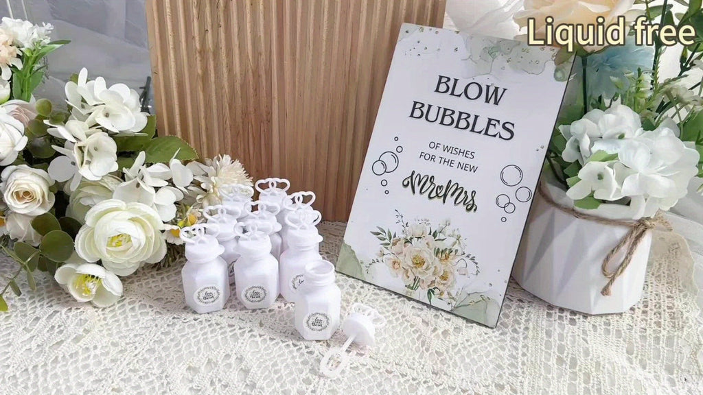 Wedding Bubble Bottle Party Favor Set 50 Mini Bottles with Wooden Sign & Stickers ¨C Liquid-Free for Weddings Birthdays Showers