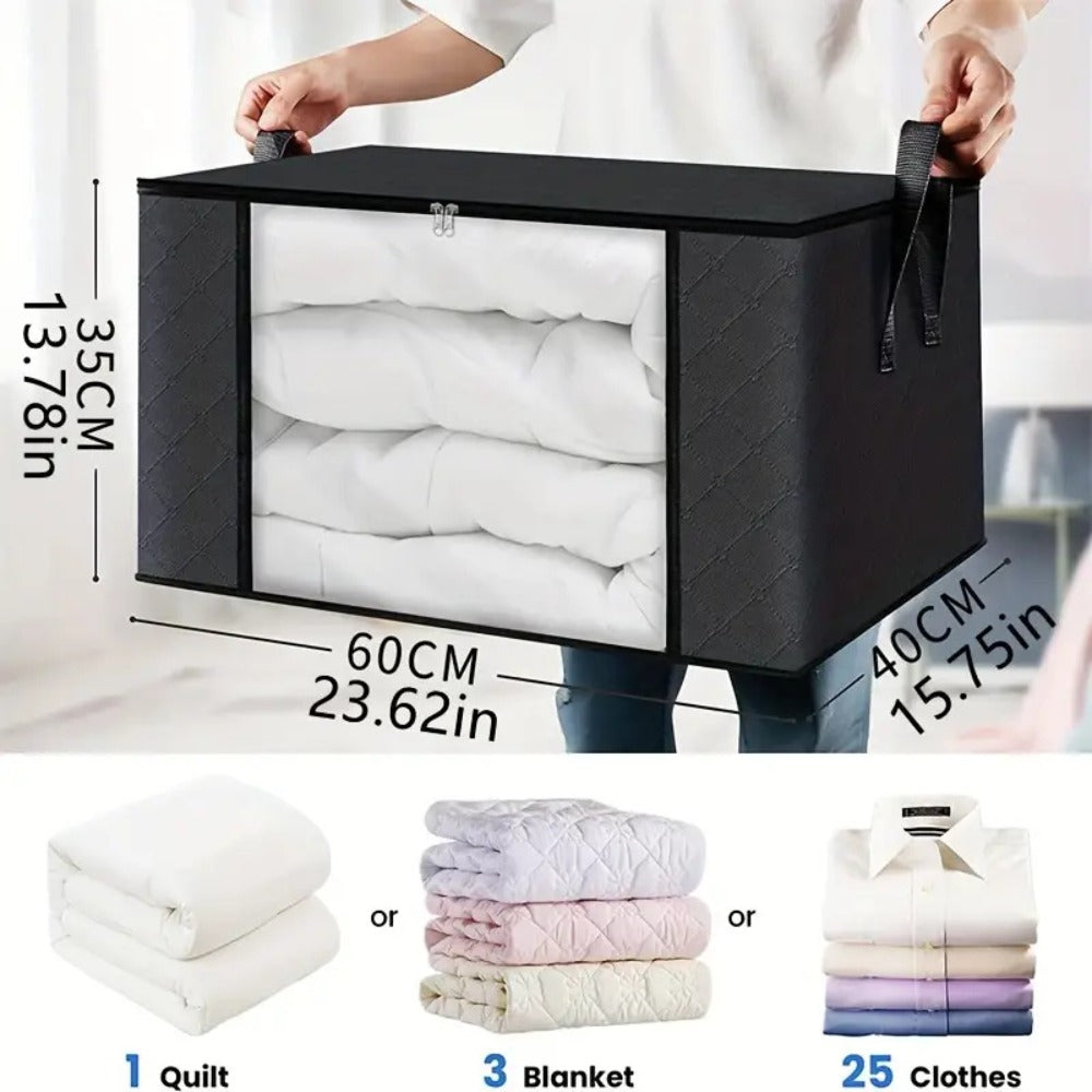Large Capacity Storage Bags 4-Pack ¨C 23.78 Gallon Foldable Closet Organizer Bins with Reinforced Handles for Clothing, Blankets, Comforters, Bedding & Under-Bed Storage ¨C Black & Gray