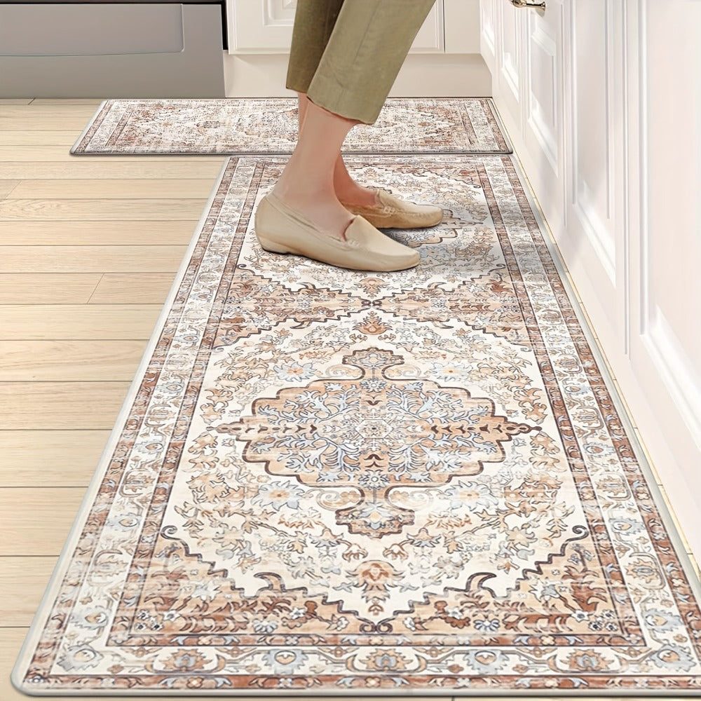 Anti Fatigue Kitchen Mat Set of 2 Non-Slip Cushioned Kitchen Rugs Boho Distressed Runner for Sink Laundry Office Standing Mat