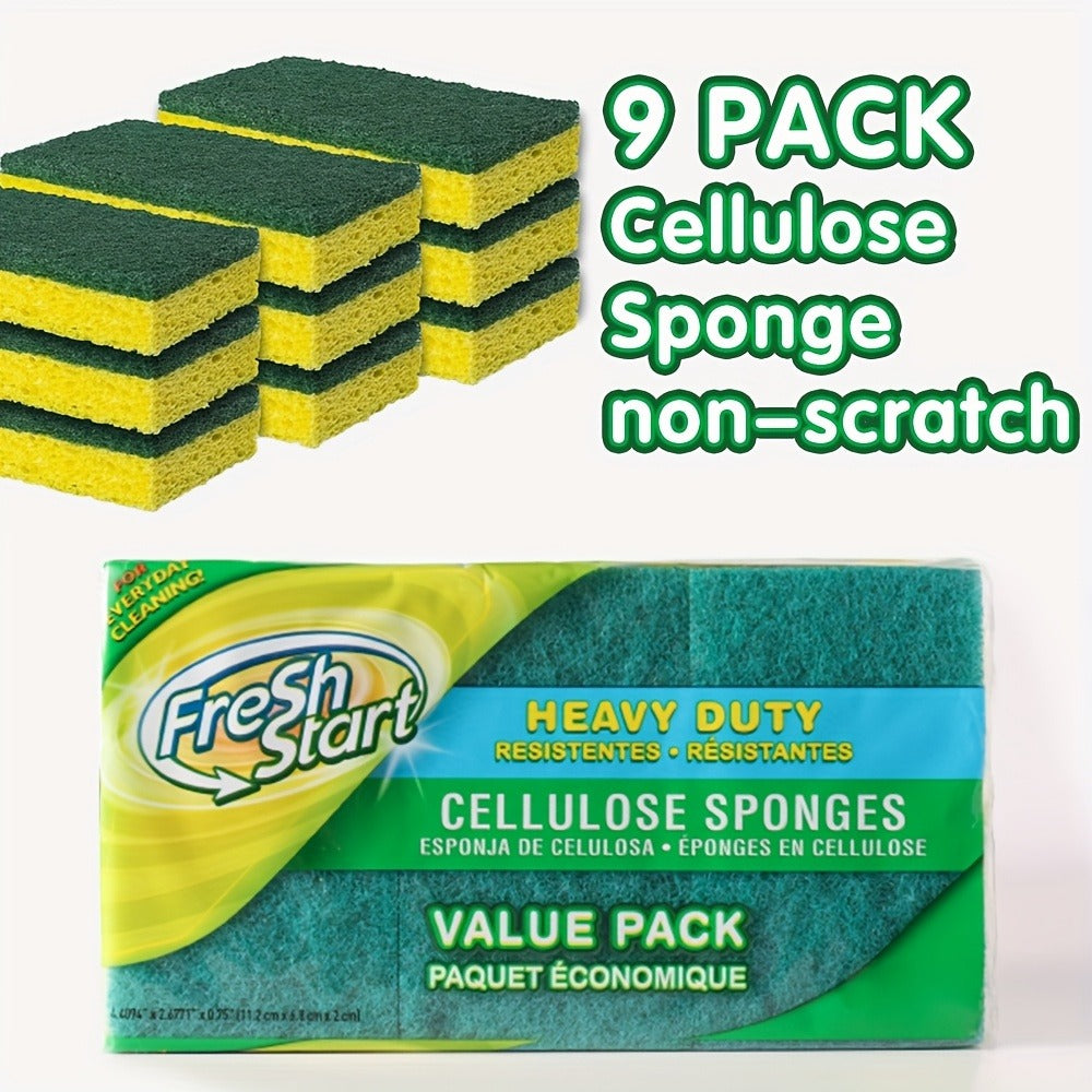 Non-Scratch Cellulose Sponge Dual-Sided with Tough Scouring Pad ¨C Dishwashing Sponges for Kitchen, Dishes & Bathroom, Absorbent & Durable, Green or Blue, 9/12/18/27 Pack Value Sets