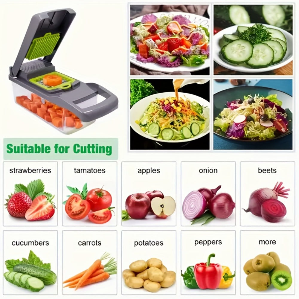 Vegetable Chopper 18-in-1 Upgraded Mandoline Slicer - Professional Onion Chopper Food Dicer Cutter with Container, Adjustable Multifunctional Vegetable Slicer for Kitchen, Gray