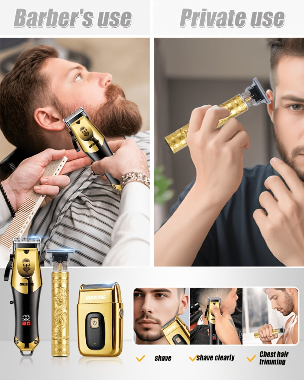 Beard Trimmer Set for Men - USB Rechargeable Hair Clipper & Grooming Kit with Battery Indicator, Comb Attachments, Epilator & Trimmer, 2/3/4 Piece Set for Travel Home Use, Father's Day Gift