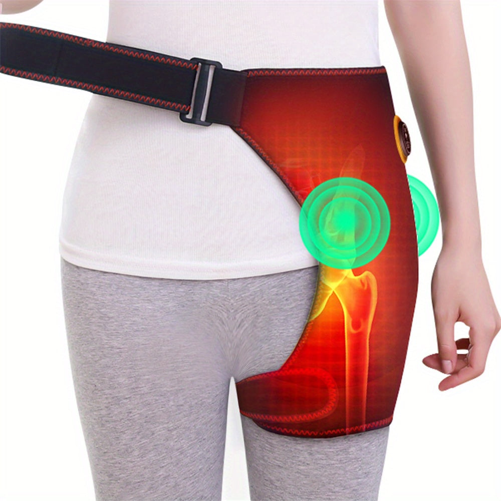 Heated Hip Brace USB Electric Heating Pad with 3 Vibration Massage Modes Hip Pain Relief Wrap Belt for Women Men Sciatica Arthritis SI Joint Lower Back Therapy