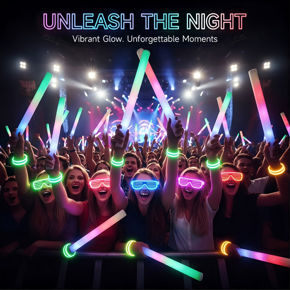 Foam Glow Sticks Set 103pcs 70pcs 40pcs ¨C LED Light Up Foam Sticks 3 Flashing Modes Assorted Colors Bulk Pack for Party Wedding Birthday Concert Rave Glow Night Event