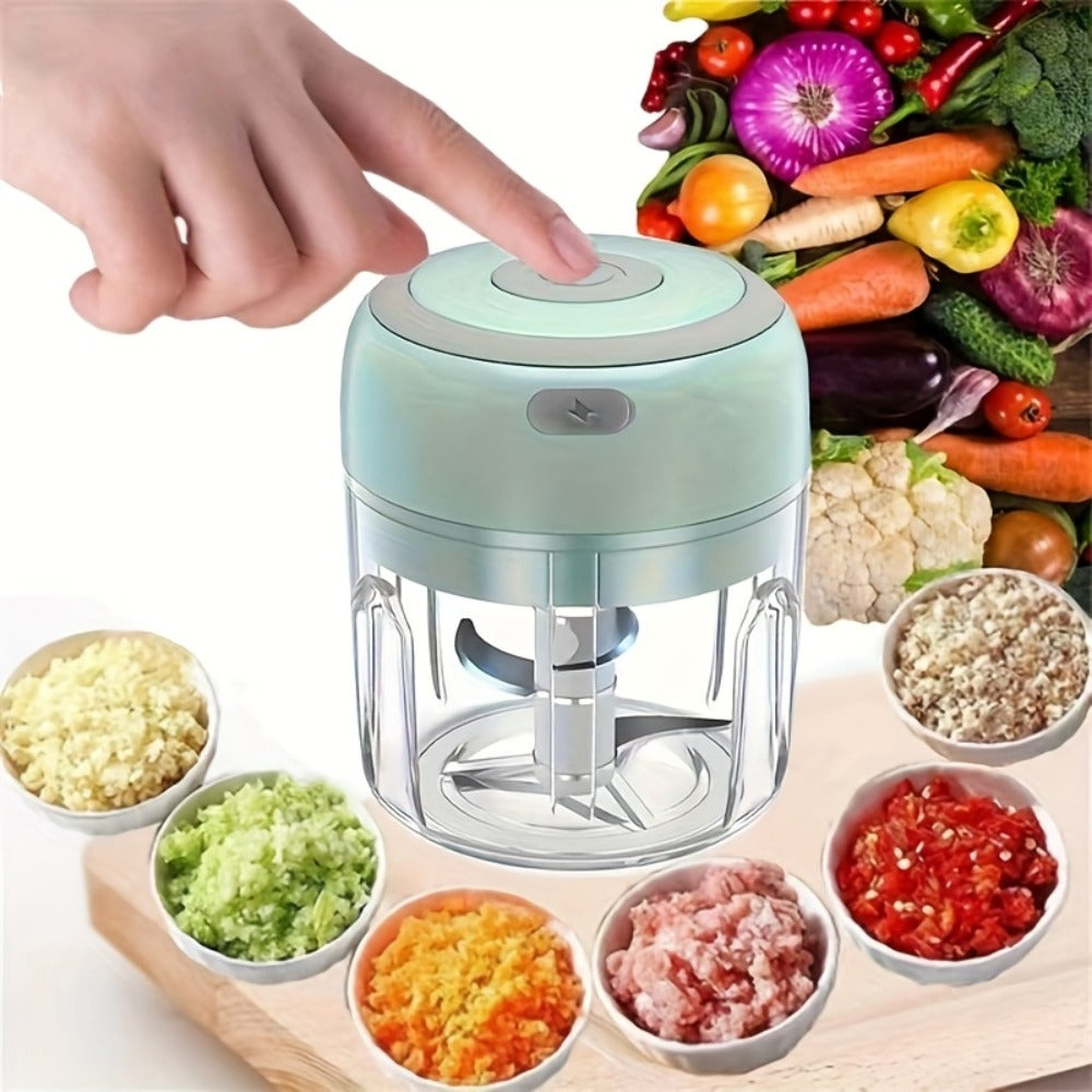 USB Electric Mini Food Chopper & Garlic Crusher, Portable 8.45oz Electric Vegetable Chopper with Meat Grinder Attachment, Rechargeable Kitchen Food Processor for Camping, Picnic & Home Use