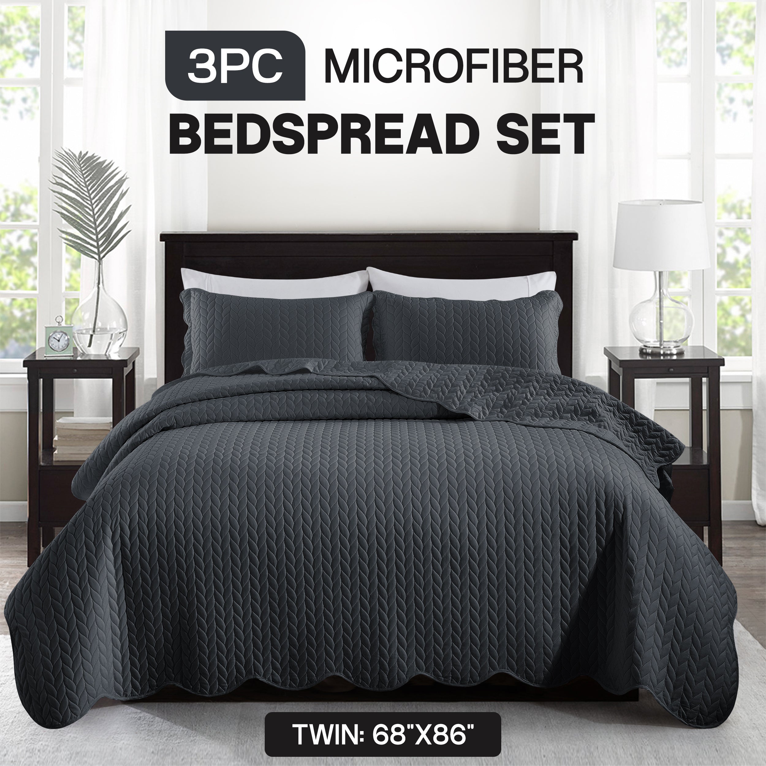 Bedspread Set 3-Piece Microfiber Floral Coverlet with Pillow Shams - Soft Breathable Lightweight All-Season Bed Cover for Queen King Twin California King