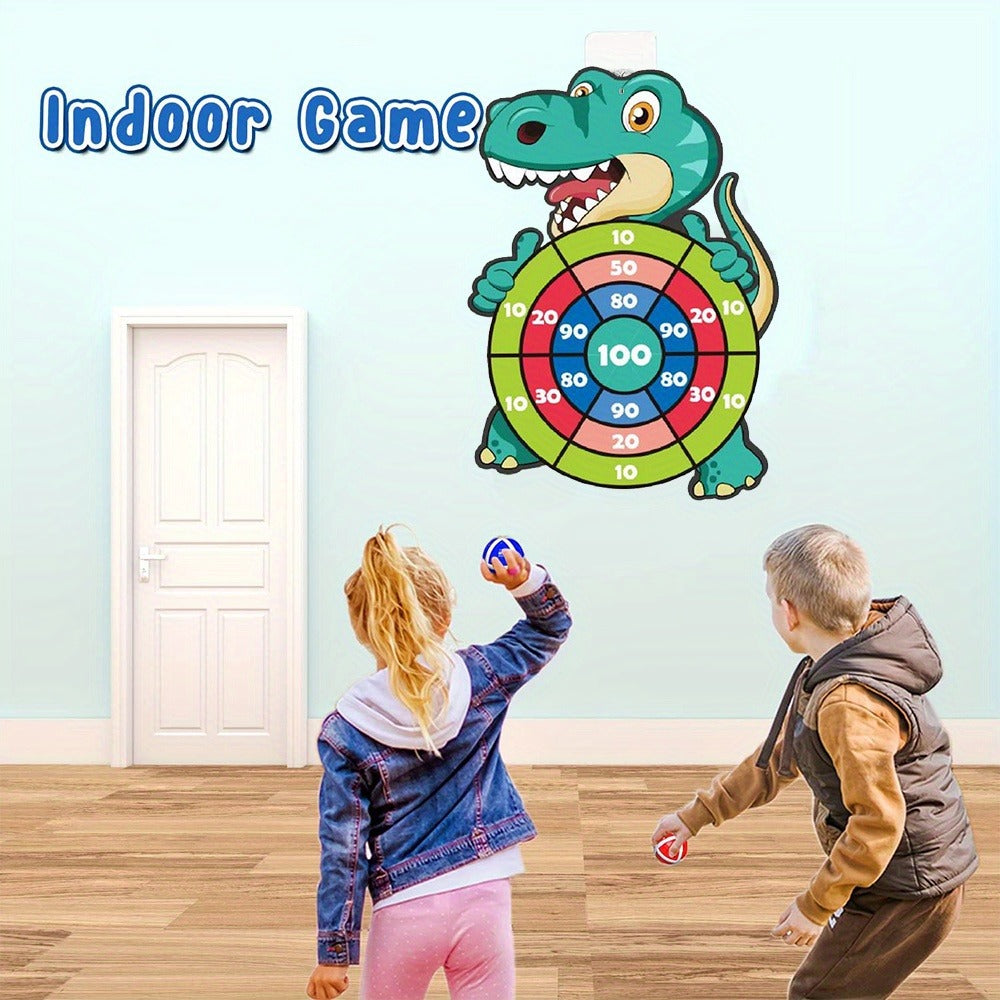 Dinosaur Sticky Target Ball Set with Blue Bow ¨C Multiple Game Modes, Party Favor for Kids, Safe & Durable Fun Toy Gift for Her & Him