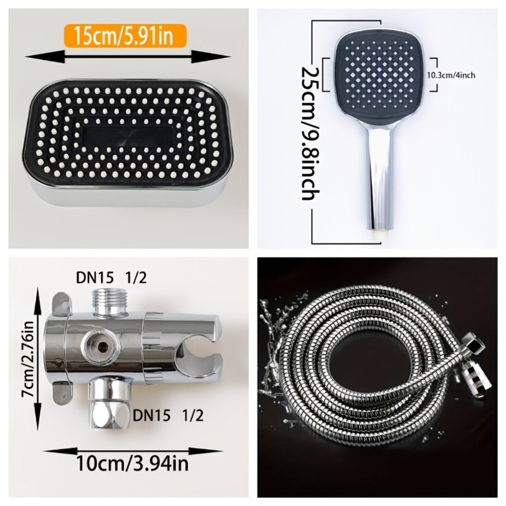 2-in-1 High Pressure Handheld Shower Head Set with Rain Showerhead ¨C Long Hose T-Valve ABS Wall Mount Bathroom Upgrade