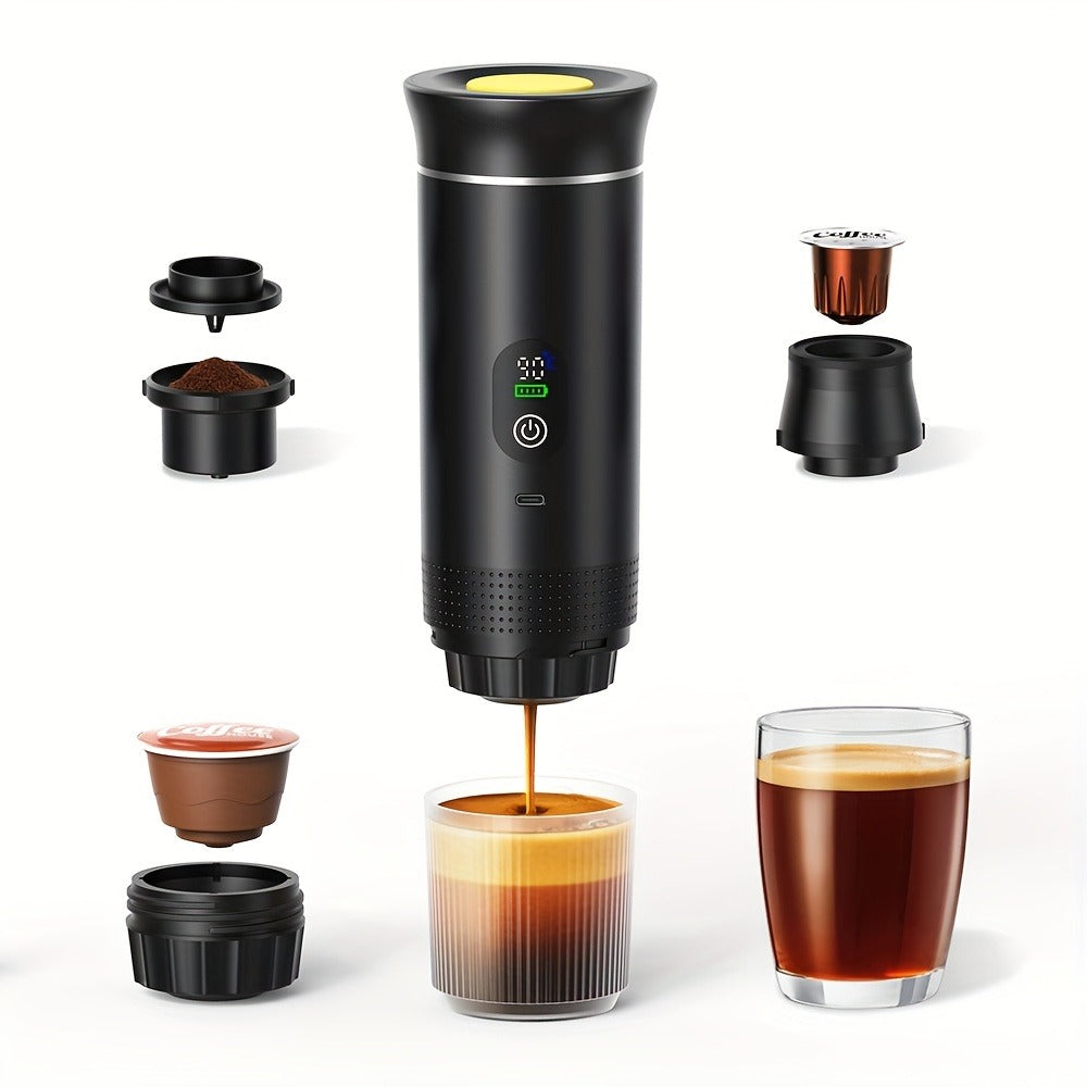 Portable Espresso Machine Type-C Charging Self-Heating ¨C Single Serve Coffee Maker with Temperature & Battery Display, Hot & Cold Brew, Ground Coffee & Capsule Compatible, for Travel RV Hiking Office