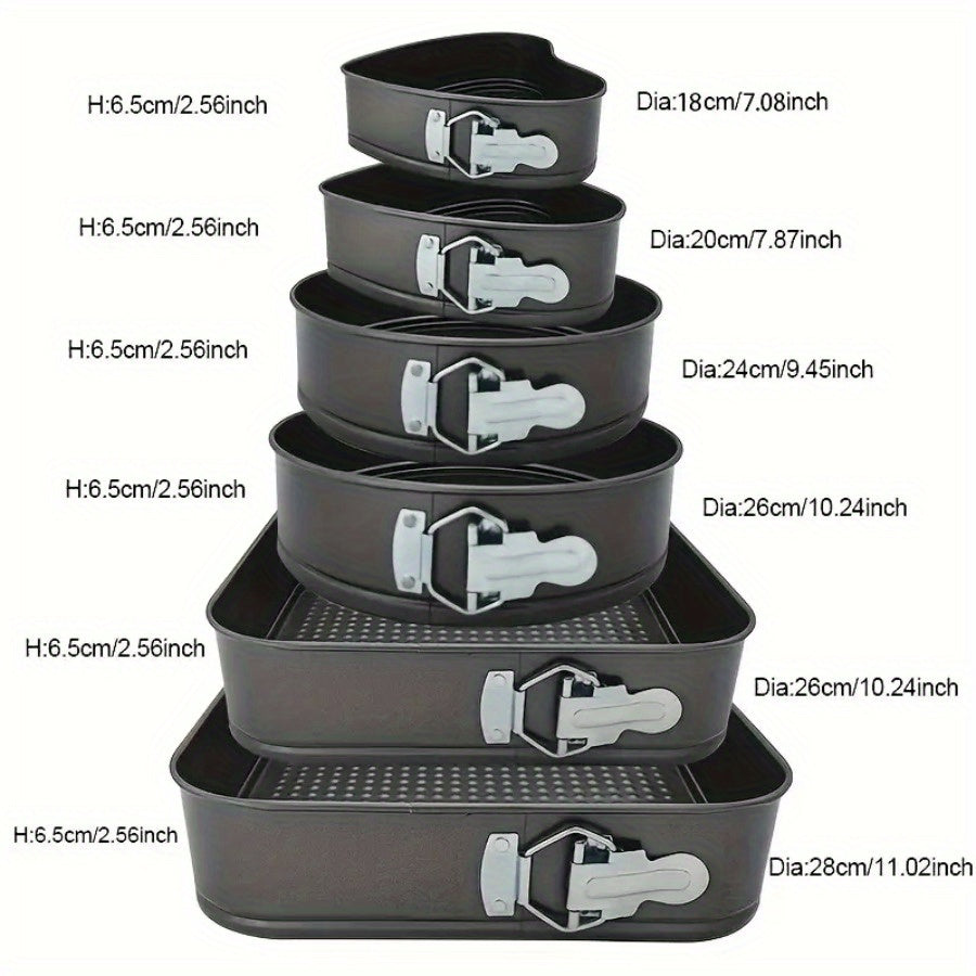 Cake Pan Set 6-Piece with Removable Bottom, Carbon Steel Nonstick Baking Molds in 3 Shapes Square Round Heart, Heavy Duty Springform Cake Pans for Chiffon Mousse Cheesecake Birthday Wedding