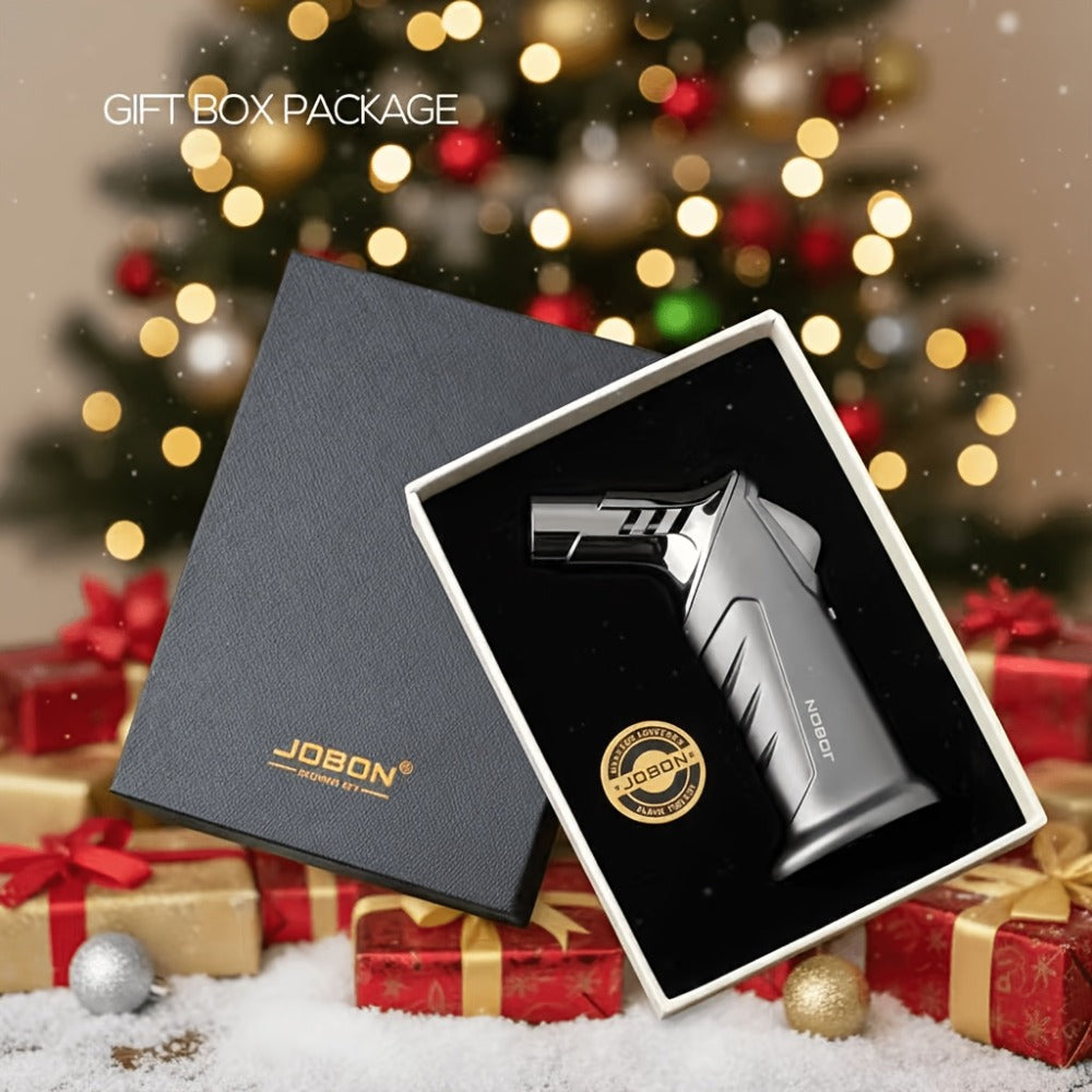 Butane Torch Lighter with Gift Box - Jobon Adjustable Flame Kitchen Torch, BBQ Camping Lighter for Men, Child Safety Lock, Windproof Refillable Jet Flame, Holiday Birthday Gift (Gas Not Included)