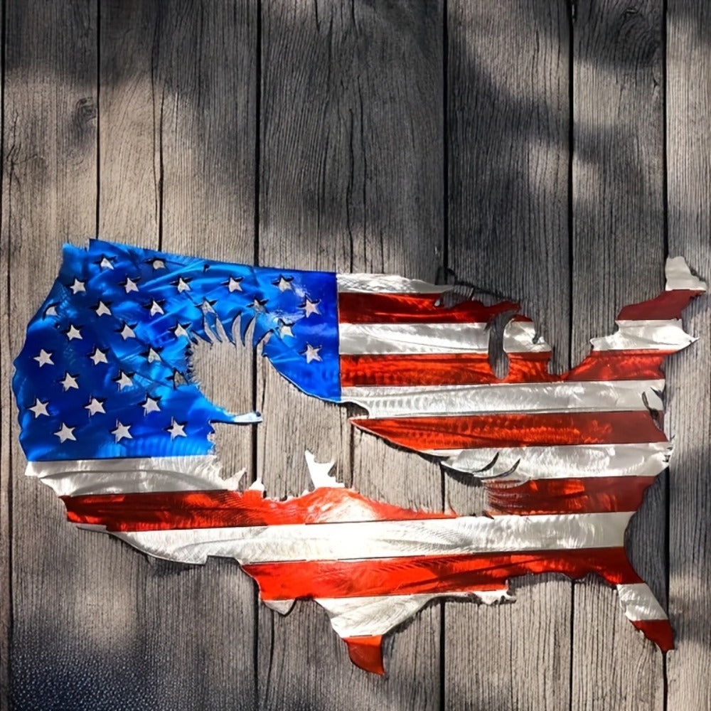 American Flag Metal Wall Art Bald Eagle Patriotic Wall Decor 2D Flat USA Flag Wall Sculpture Fourth of July Decor Gift for Home Living Room Men 15.7x9.8in