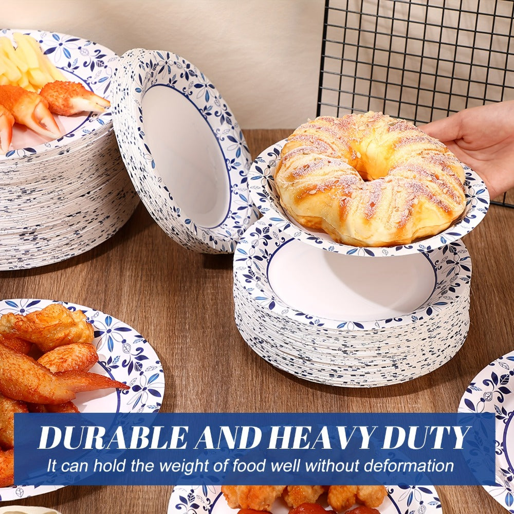 Disposable Paper Plates 300 Pack 9 Inch Heavy Duty & 7 Inch Soak Proof Leaf Print for Party Family Gatherings Everyday Use