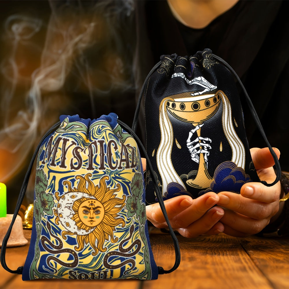 Velvet Tarot Card Bags 16 Pcs Mystical Drawstring Pouches 7.1x5.9 Inch - Dice Jewelry Storage Bag Set for Tarot Enthusiasts, Witchcraft Supplies, Halloween Christmas Gift, Crystal Pouch Organizer