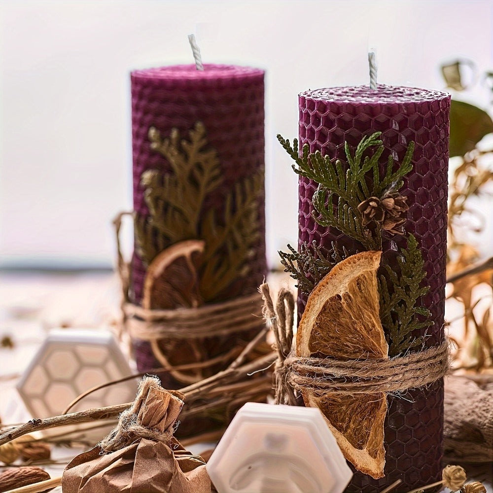 Beeswax Pillar Candles Hand Rolled with Honeycomb Texture ¨C 100% Pure Beeswax, 12+ Hour Burn, Gift Box Set for Home Decor, Christmas, Dinner & Holiday Decorations
