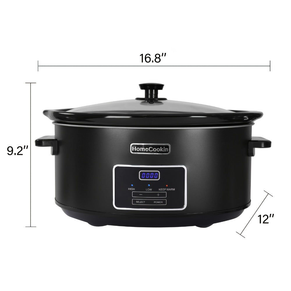 Slow Cooker 7.5 Quart Digital Programmable with Timer Ceramic Pot Stainless Steel Housing 3 Heat Settings Low High Keep Warm Large Capacity for Family Dinners Holiday Feasts Serves 10 Plus People