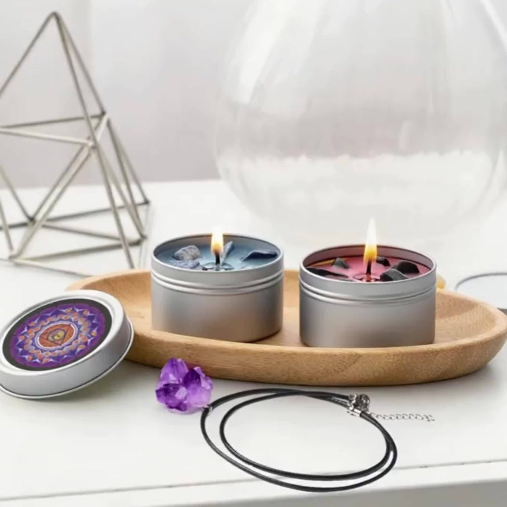 Scented Candle Gift Set 7 Soy Wax Candles with Natural Crystal Pendants 7 Colors Aromatherapy Candles for Home Decor Yoga Meditation Christmas Halloween Birthday Gift for Women Men