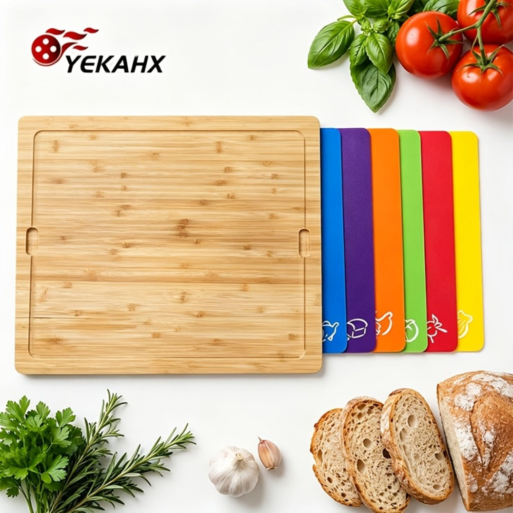 Bamboo Cutting Board Set for Kitchen ¨C Food-Safe Cheese Platter & Charcuterie Board for Meat, Cheese, Bread, Vegetables & Fruits, Perfect Home Kitchen Gadget or Housewarming Gift, 1pc or 7pcs Set