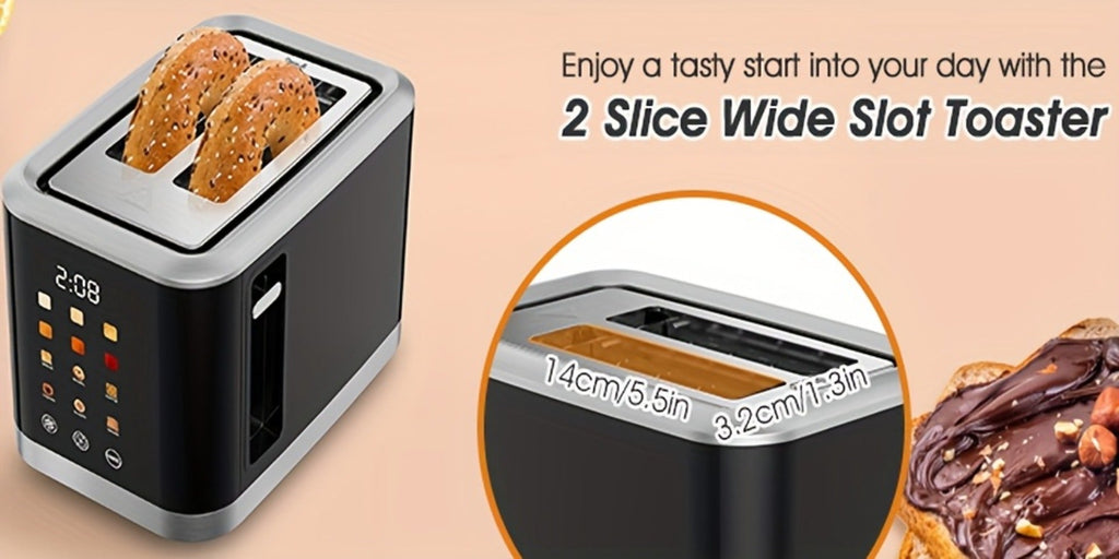 Smart Digital Toaster 2 Slice with Touch Screen LCD Display, 6 Bread Types & 6 Shade Settings, Extra Wide Slots, Stainless Steel ¨C Bagel, Cancel & Defrost Functions for Modern Kitchen