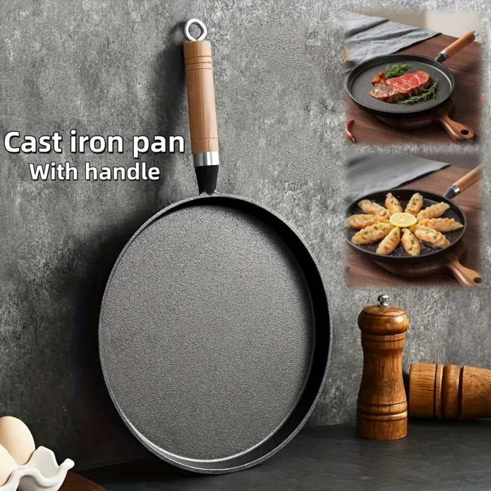 Cast Iron Skillet Non-stick Flat Pan 8.27/9.45/10.63 Inch for Pancakes Eggs & Crepes ¨C Induction Gas Campfire Compatible Breakfast Griddle Pan for Indoor Outdoor Cooking