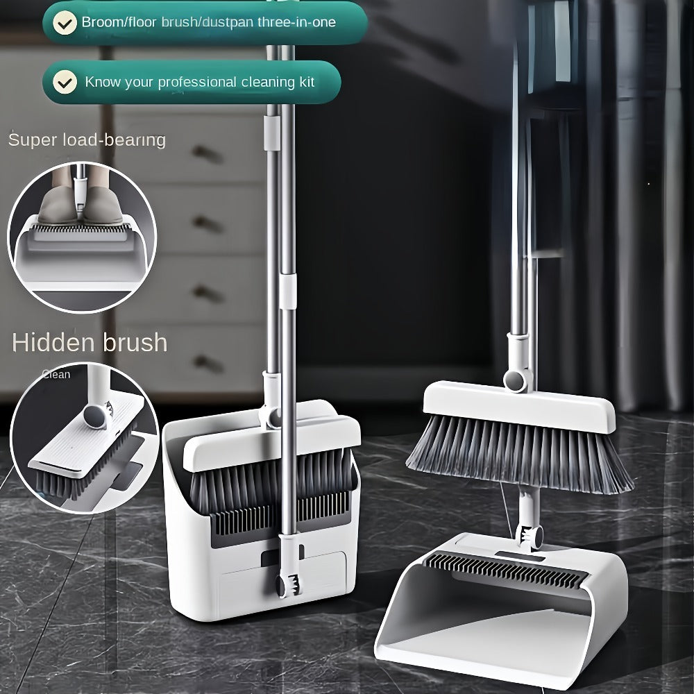 Foldable Broom and Dustpan Set with Long Handle 2-in-1 3-in-1 4-in-1 Floor Brush Combo for Home Office Dorm Room Indoor Outdoor Cleaning